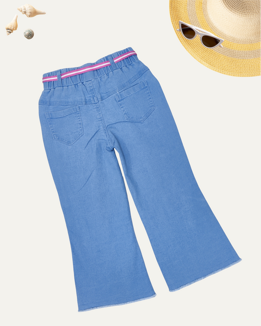 GIRLS LIGHT BLUE FRILL DENIM PANTS (1-12 YEARS)