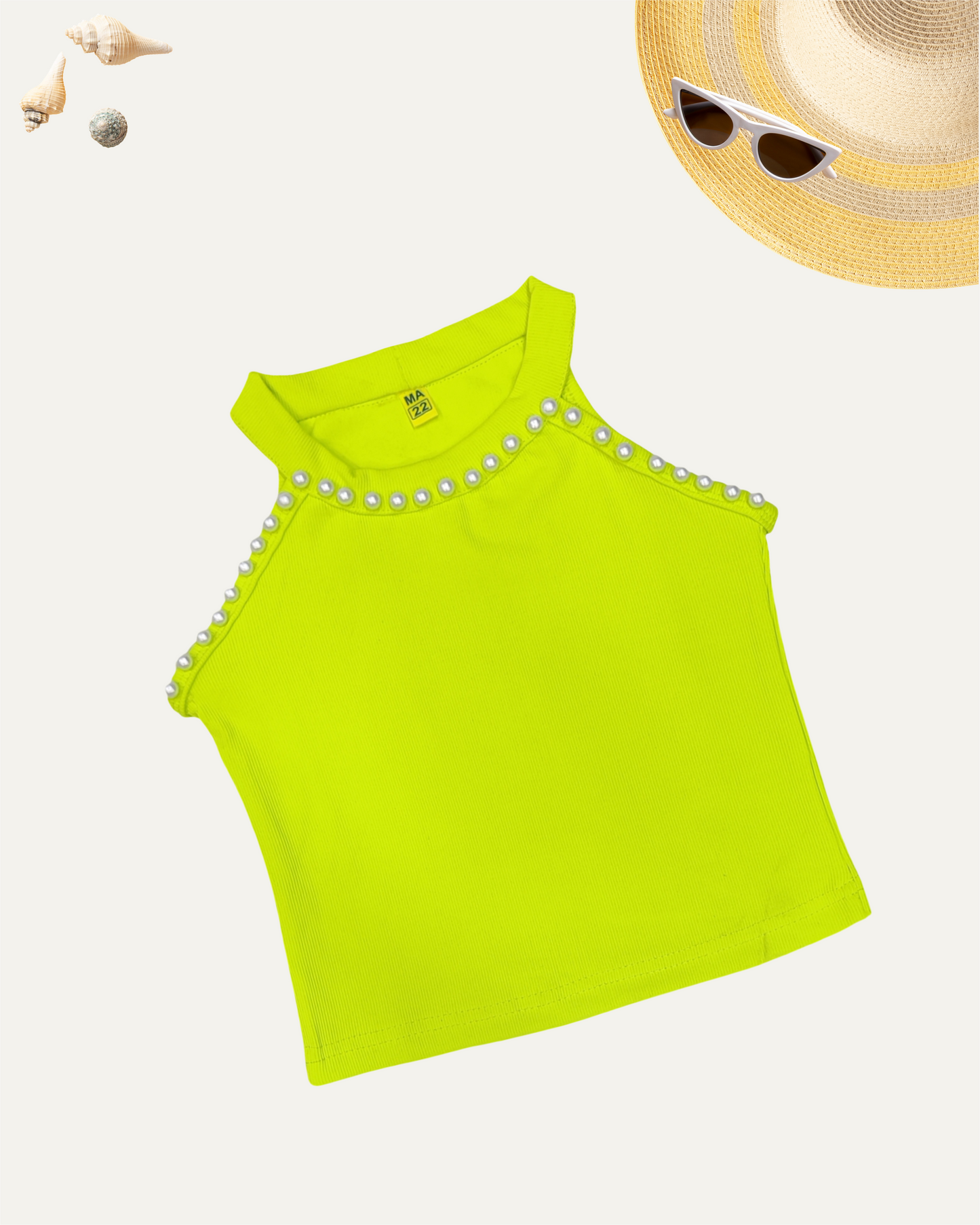 GIRLS SLEEVELESS PEARL TOP (NEON GREEN) (3-11 YEARS)