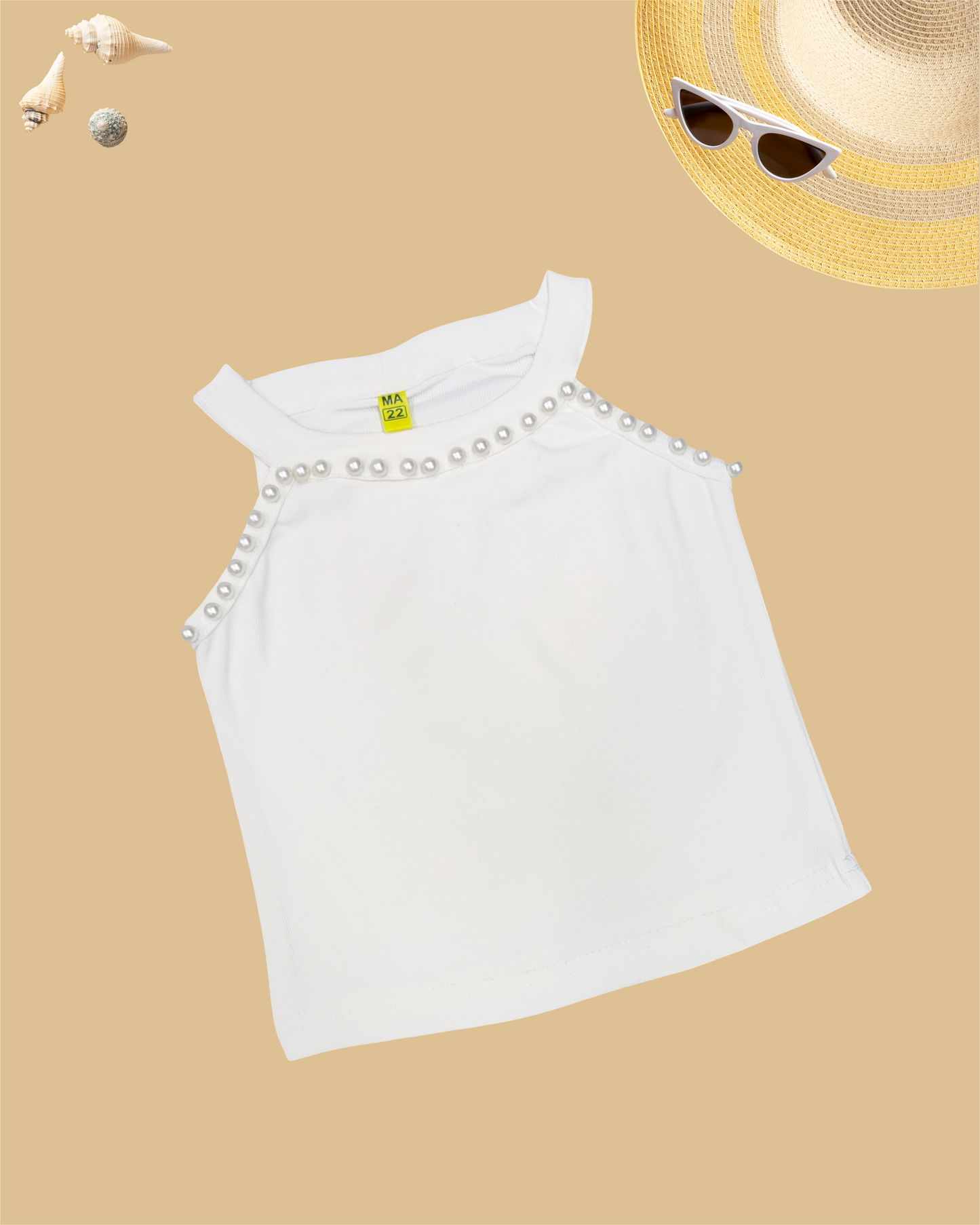 GIRLS SLEEVELESS PEARL TOP (WHITE) (3-11 YEARS)