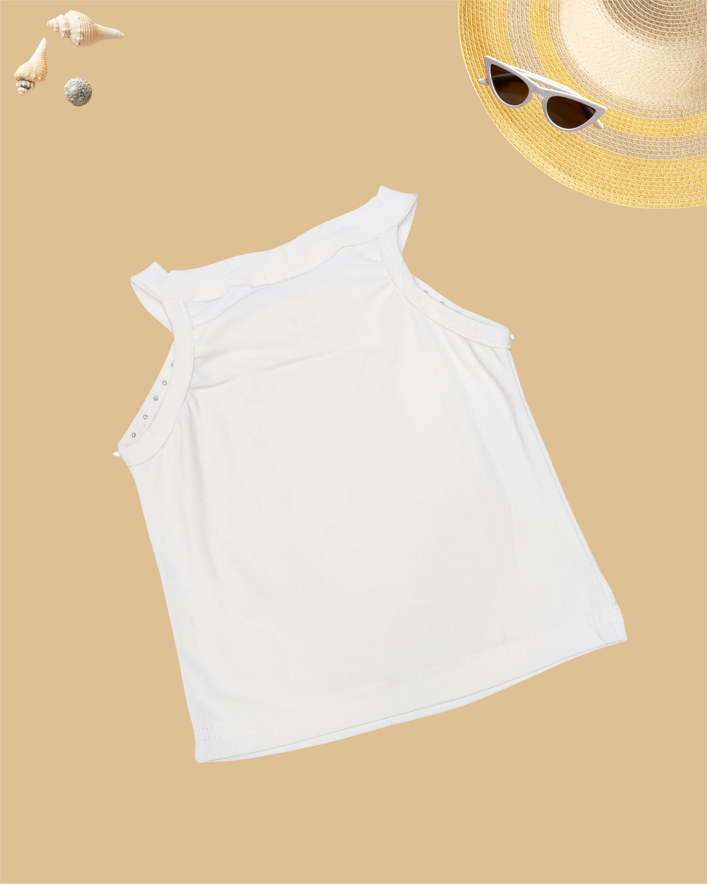GIRLS SLEEVELESS PEARL TOP (WHITE) (3-11 YEARS)