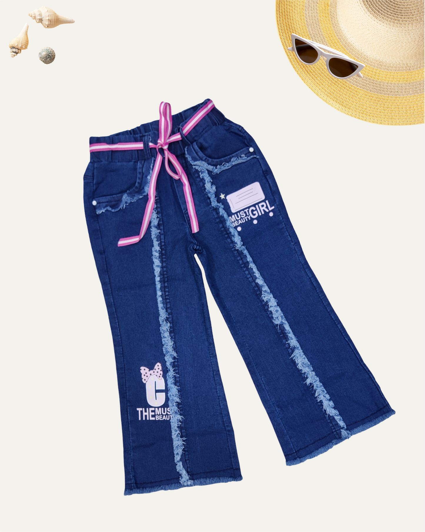GIRLS DARK BLUE FRILL DENIM PANTS (1-12 YEARS)
