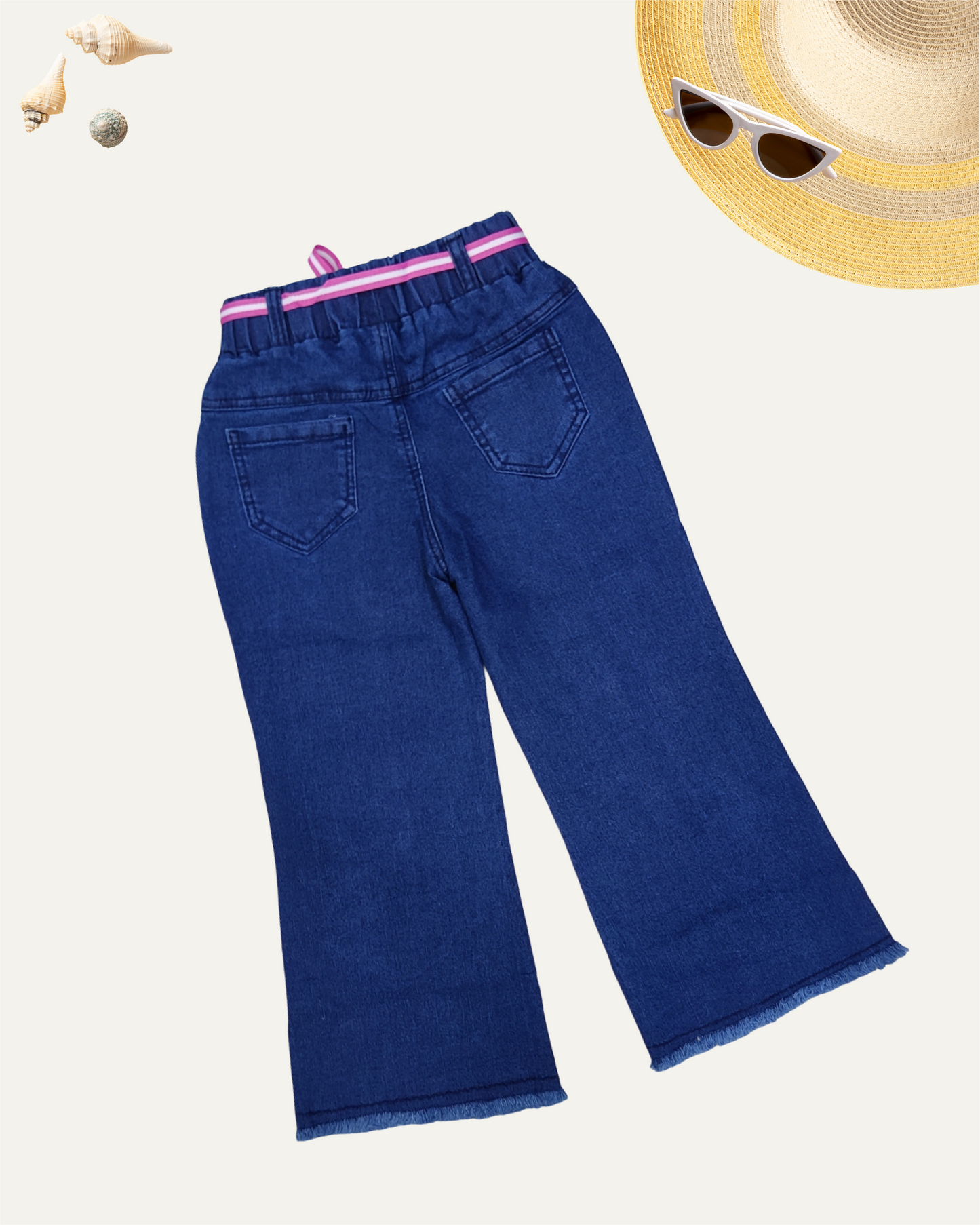 GIRLS DARK BLUE FRILL DENIM PANTS (1-12 YEARS)