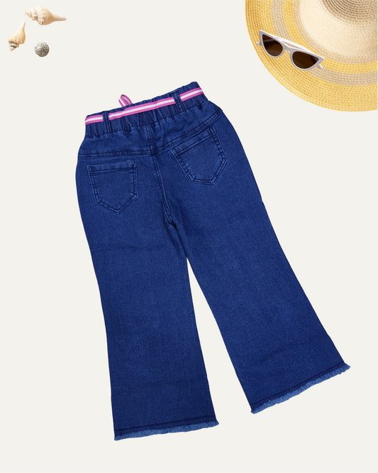 GIRLS DARK BLUE FRILL DENIM PANTS (1-12 YEARS)