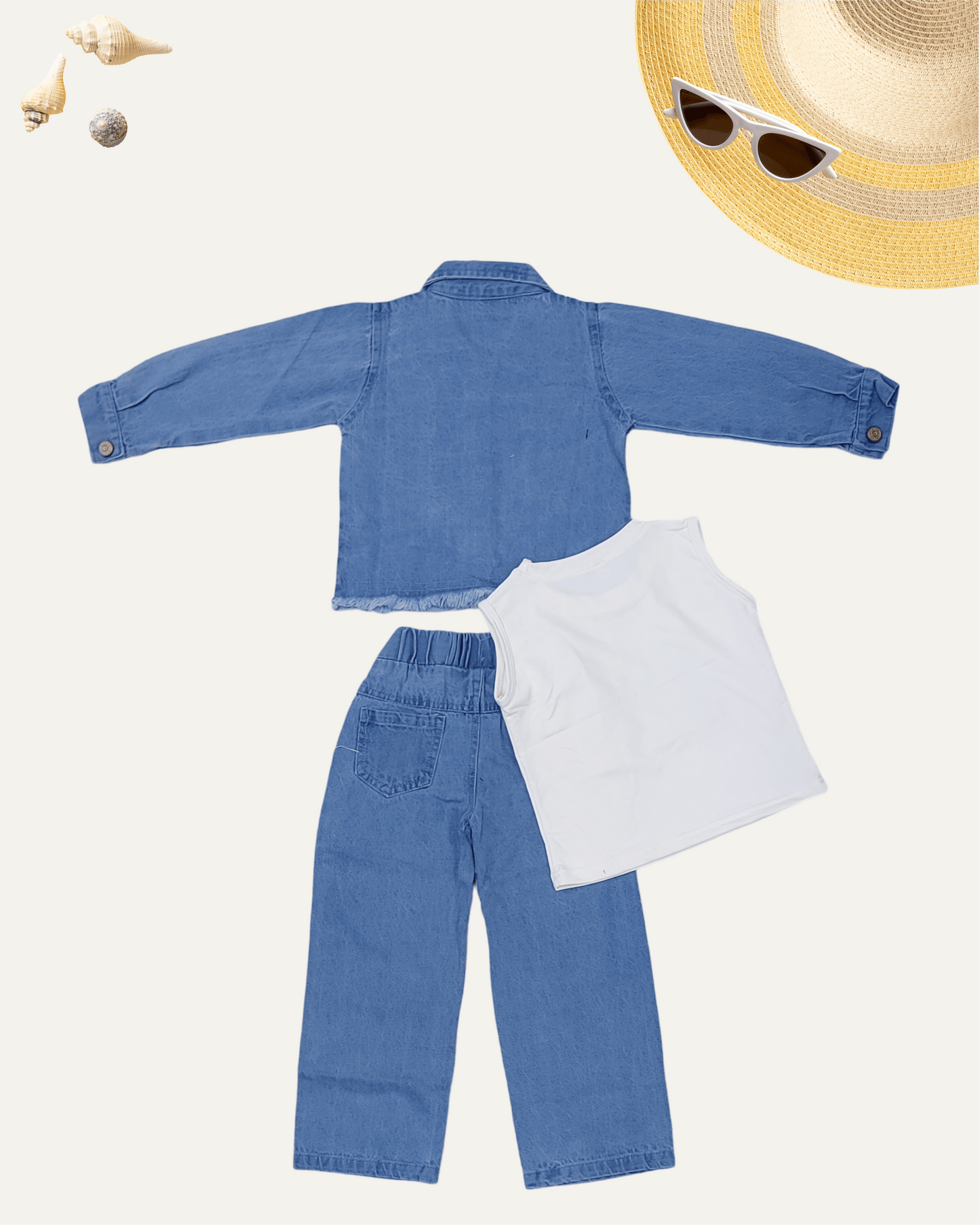 GIRLS 3PC JACKET DENIM CO-ORD SET (STONE WASH) (1-12 YEARS) - Girlism