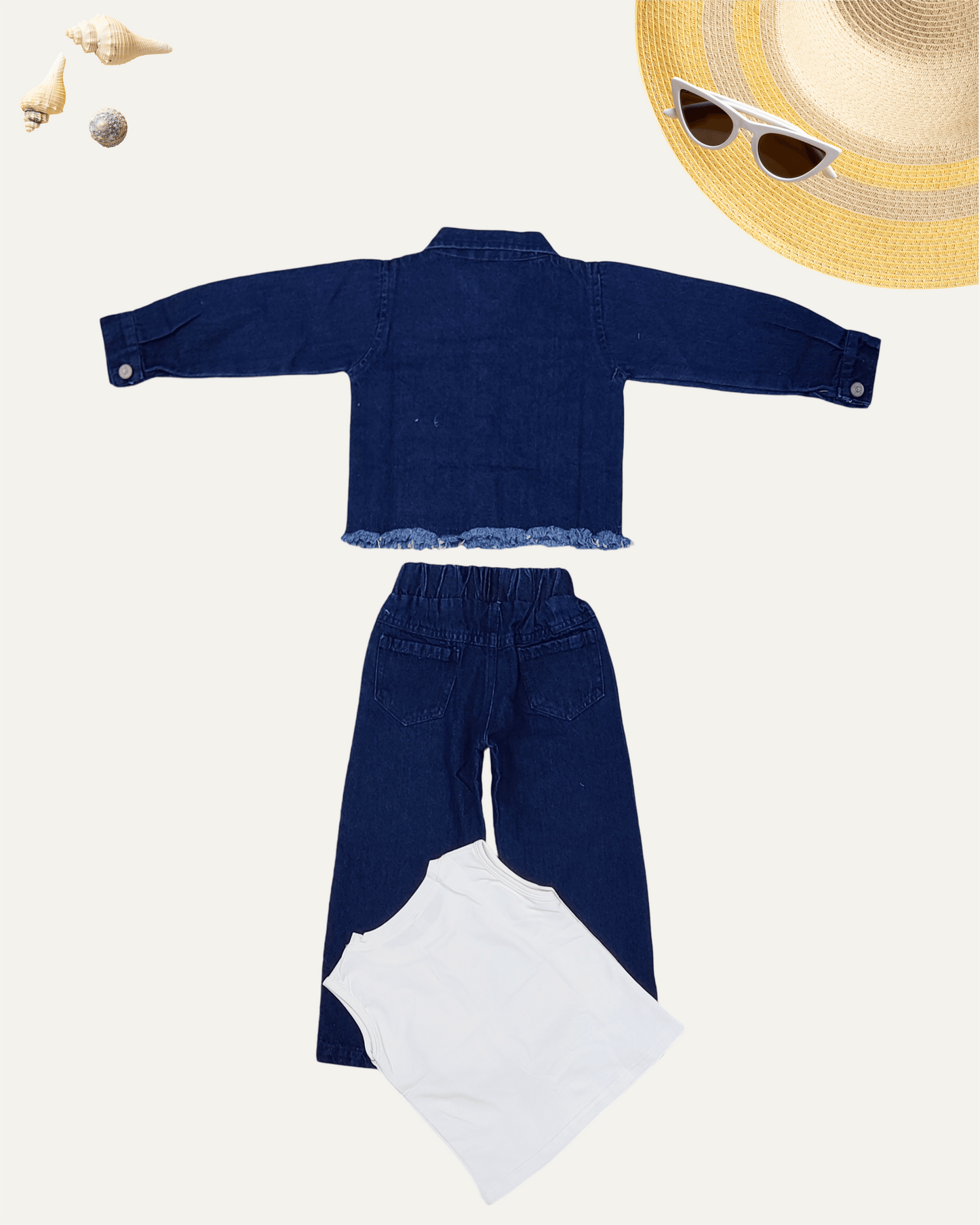 GIRLS 3PC JACKET DENIM CO-ORD SET (NAVY WASH) (1-12 YEARS) - Girlism