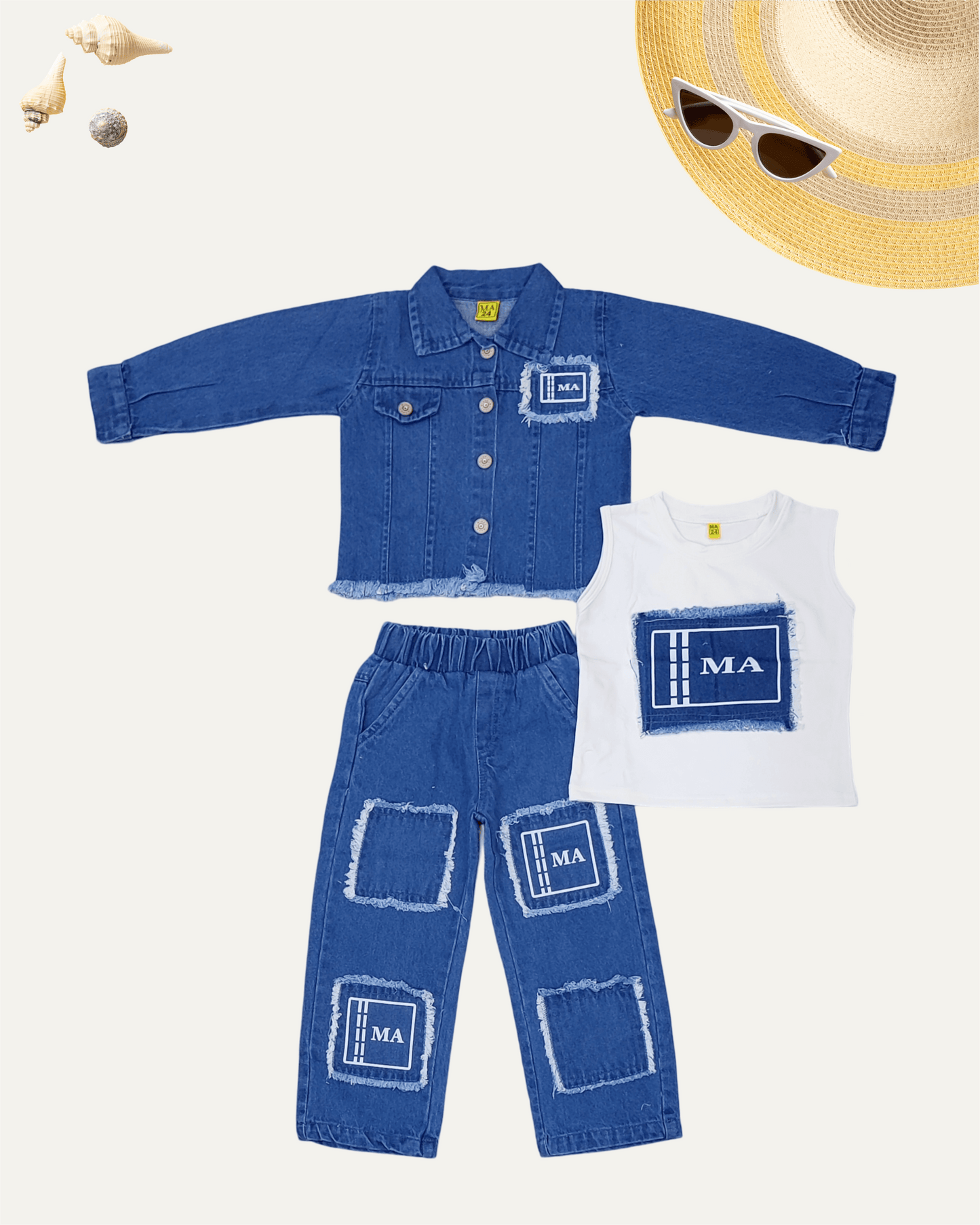 GIRLS 3PC JACKET DENIM CO-ORD SET (DX WASH) (1-12 YEARS) - Girlism
