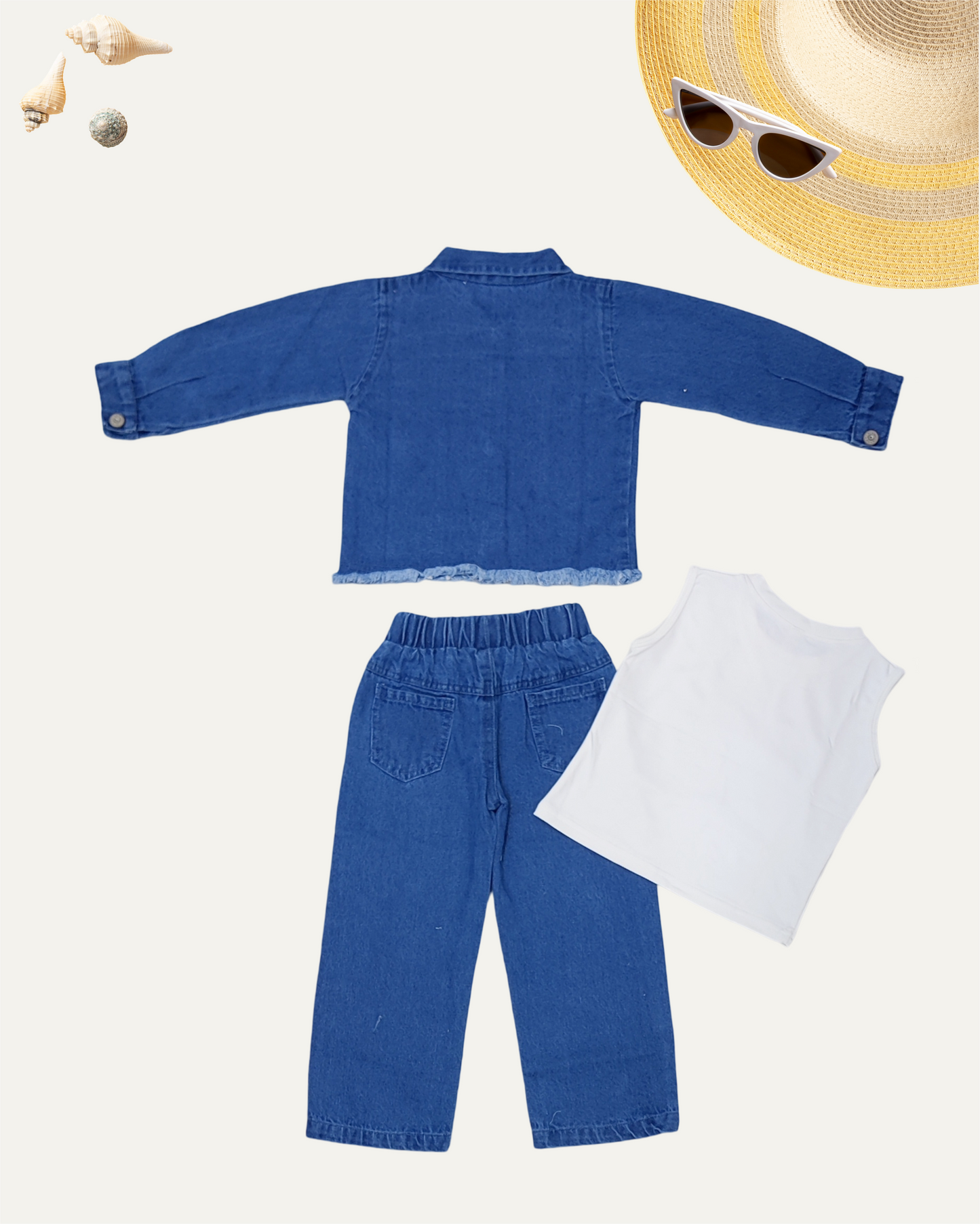 GIRLS 3PC JACKET DENIM CO-ORD SET (DX WASH) (1-12 YEARS) - Girlism