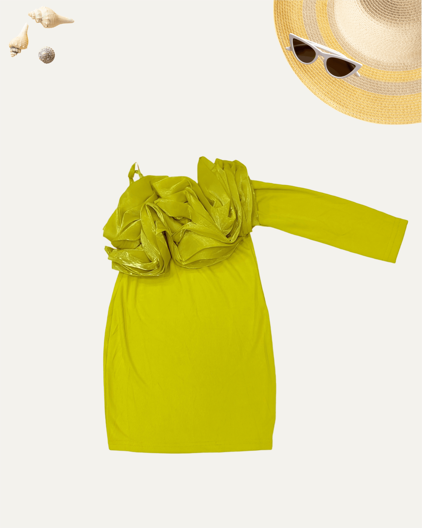 GIRLS ONE-SHOULDER RUFFLE DRESS (LIME GREEN) (3-12 YEARS) - Girlism