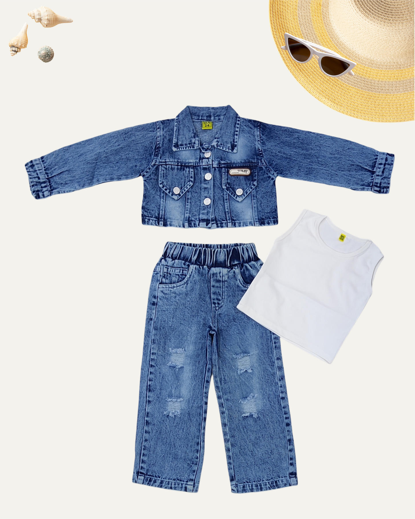 GIRLS 3PC DENIM CO-ORD SET (DX WASH) (1-12 YEARS) - Girlism
