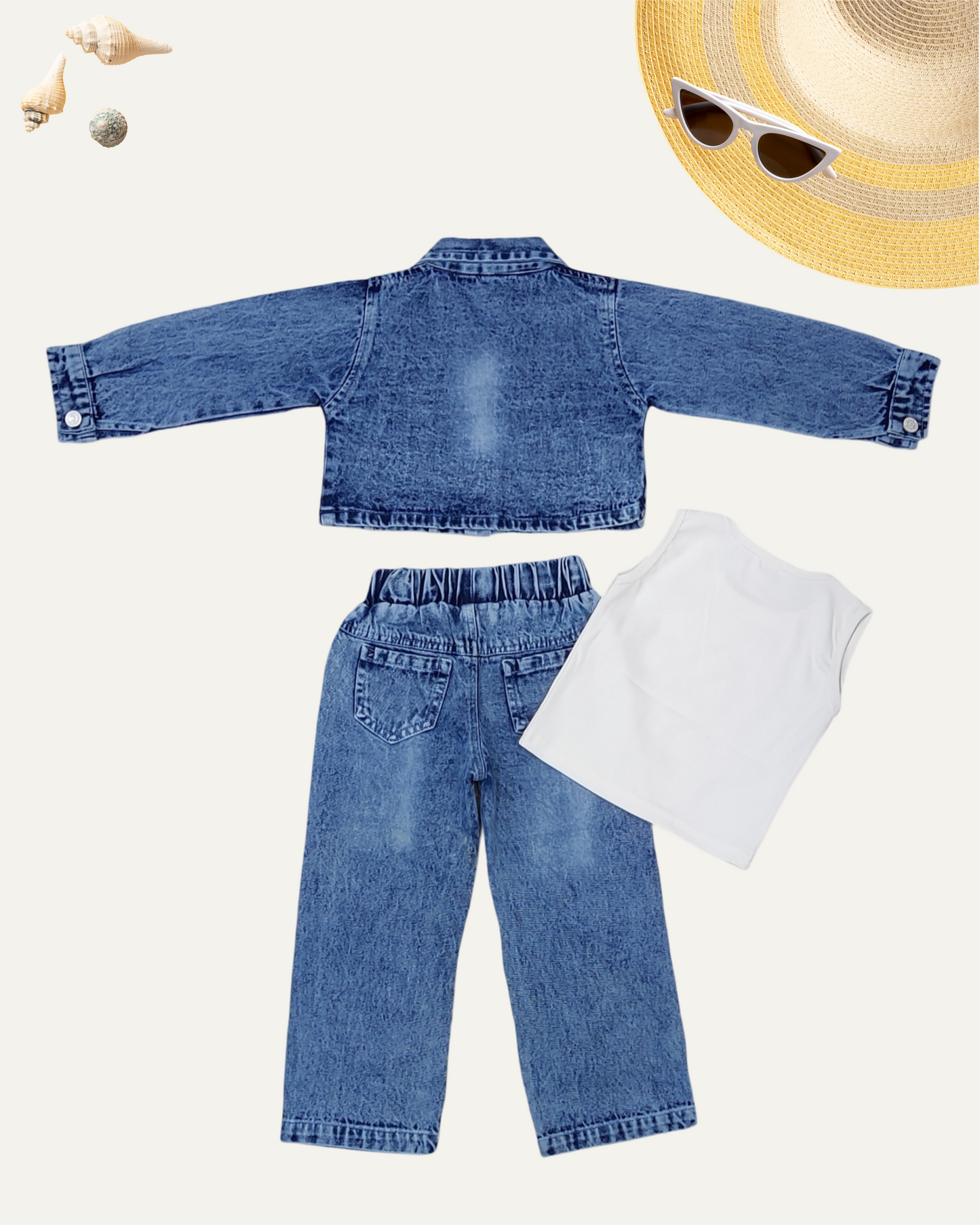 GIRLS 3PC DENIM CO-ORD SET (DX WASH) (1-12 YEARS) - Girlism