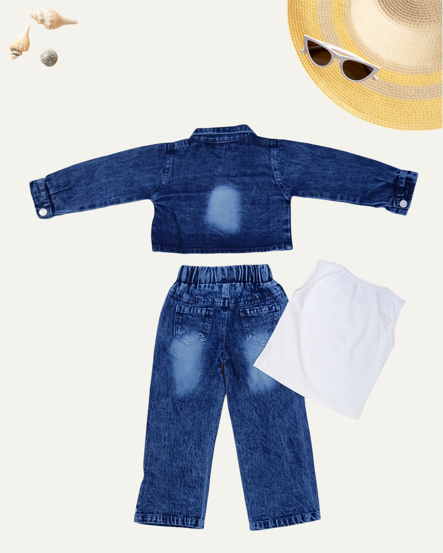 GIRLS 3PC DENIM CO-ORD SET (NAVY WASH) (1-12 YEARS) - Girlism