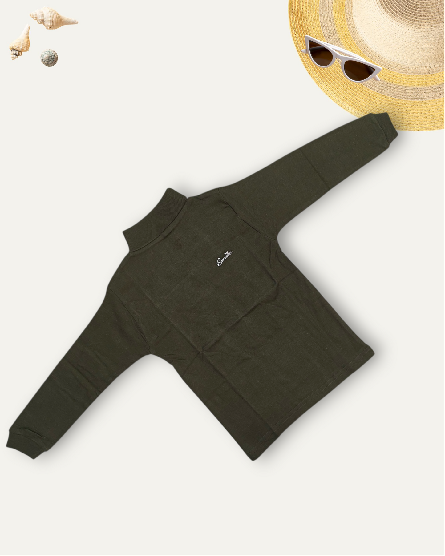 GIRLS BASIC HIGH NECK TOP (OLIVE GREEN) (0-10 YEARS)