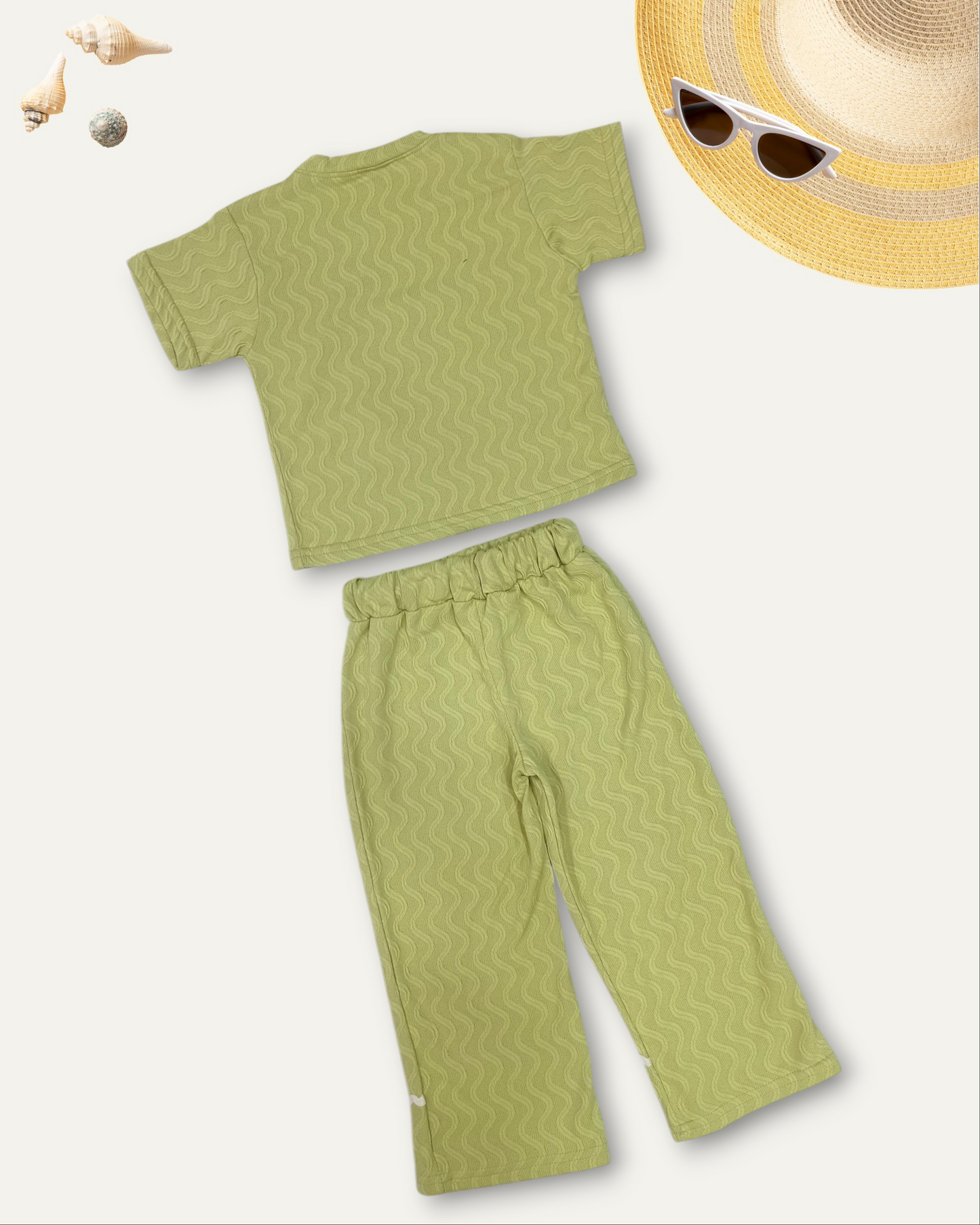 GIRLS BUTTERFLY STYLE TESTURED CO-ORD SET (GREEN) (4-12 YEARS)