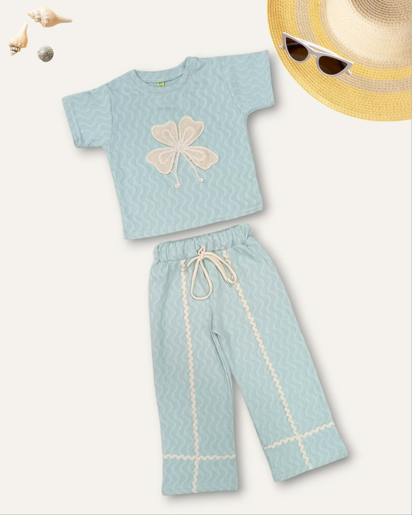 GIRLS BUTTERFLY STYLE TEXTURED CO-ORD SET (SKY BLUE) (4-12 YEARS)