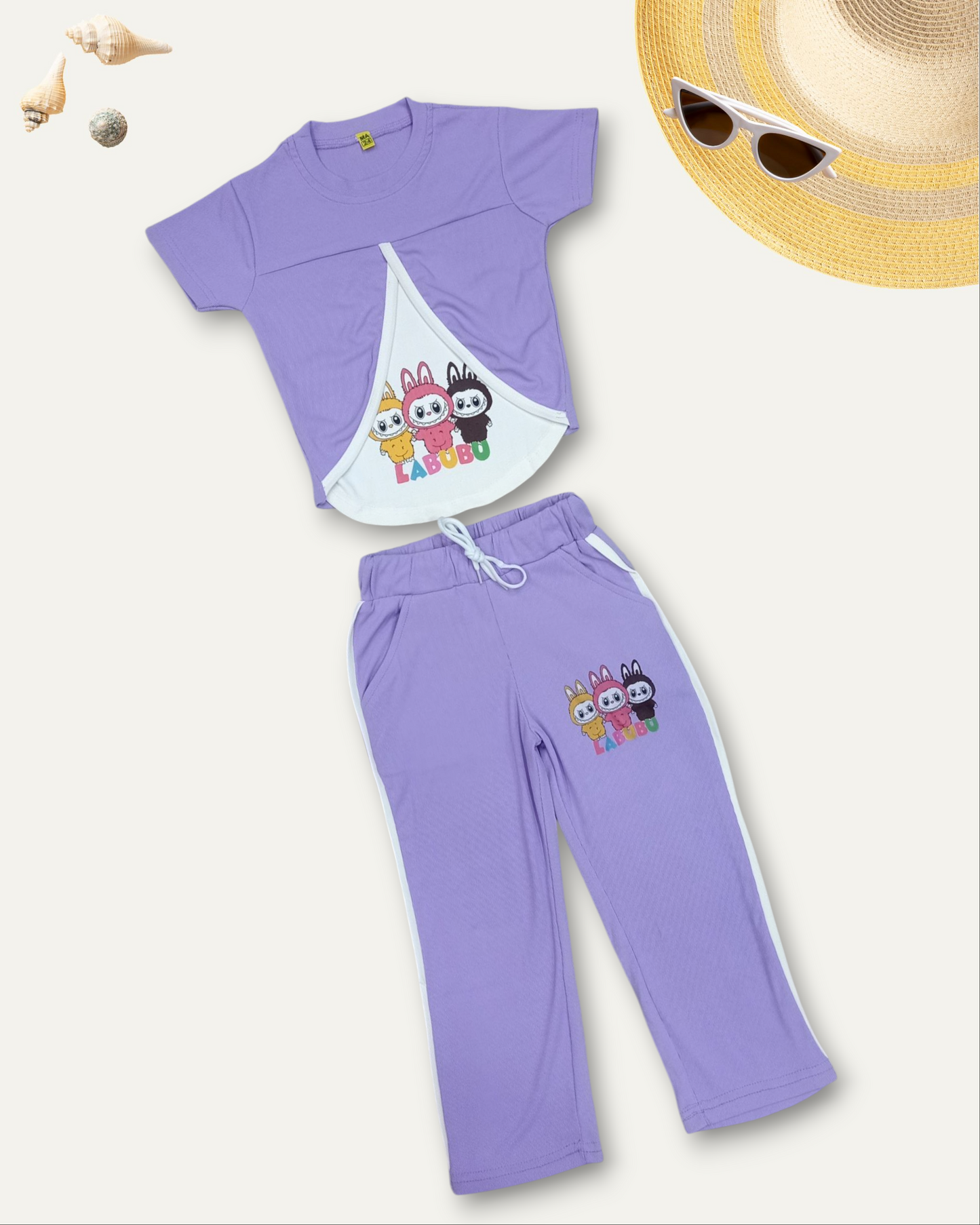 GIRLS BUNNY LABUBU CO-ORD SET (LAVENDER) (4-12 YEARS)