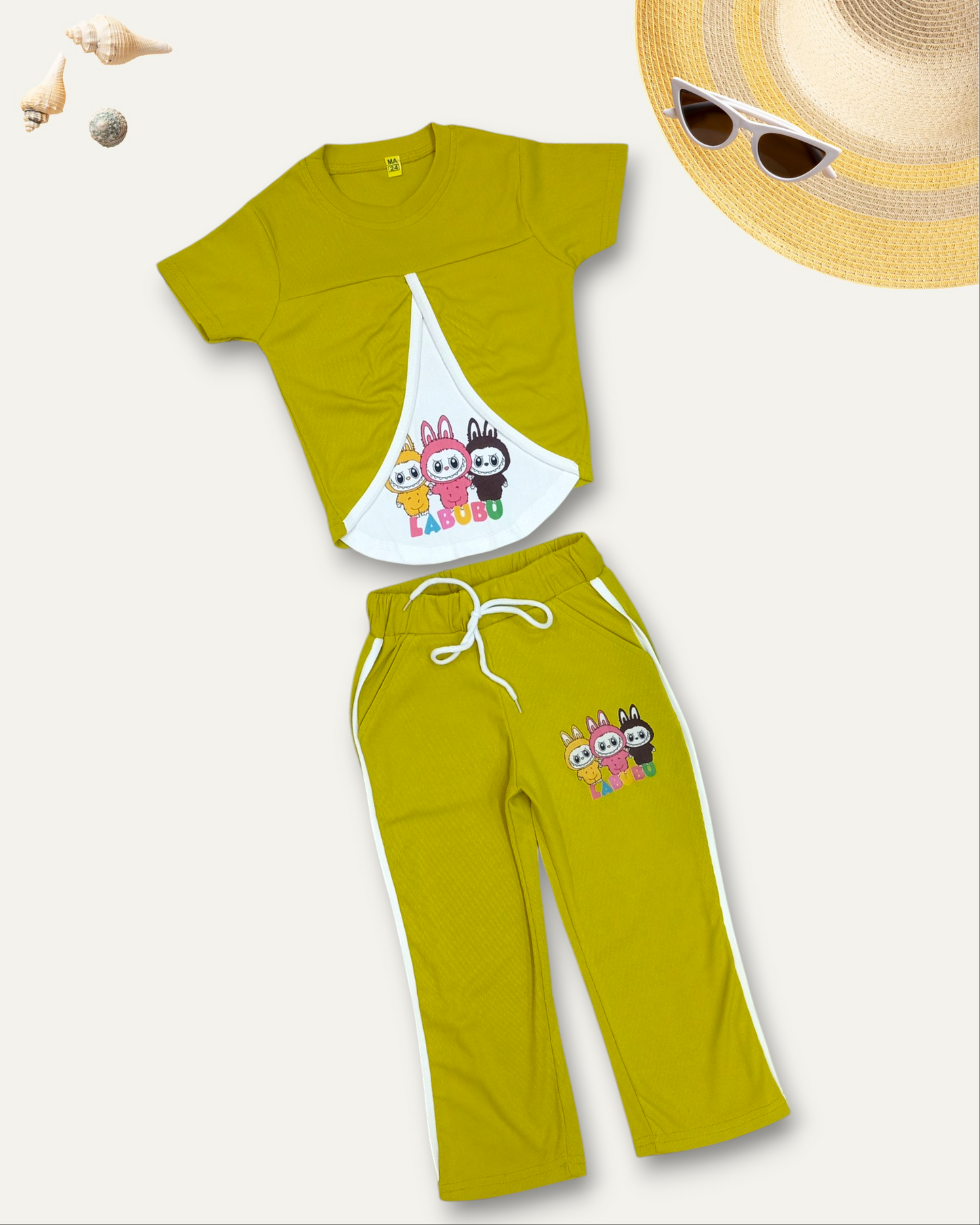GIRLS BUNNY LABUBU CO-ORD SET (MUSTARD YELLOW) (4-12 YEARS)