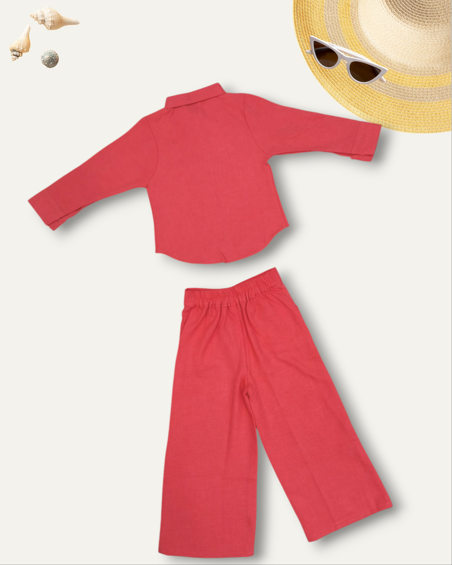 GIRLS ELEGANT ASSYMETRIC EMBROIDERED CO-ORD SET (TOMATO) (4-12 YEARS)