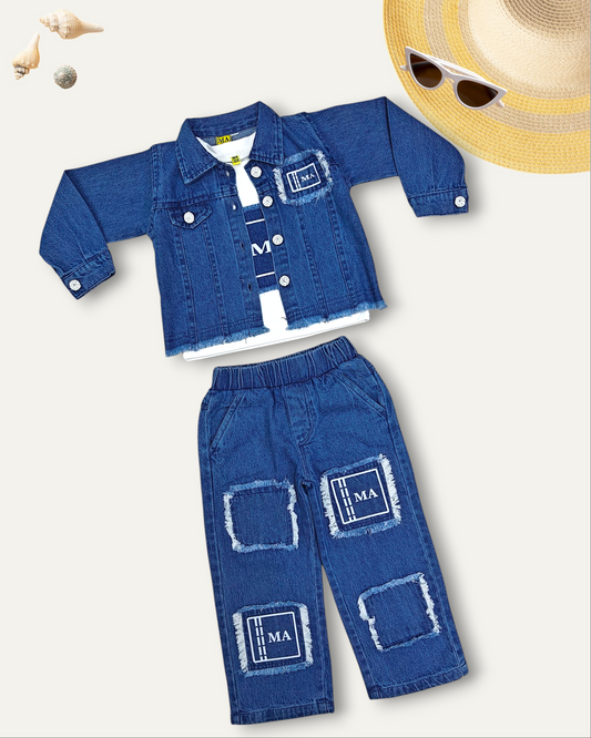 GIRLS 3PC JACKET DENIM CO-ORD SET (DX WASH) (1-12 YEARS)