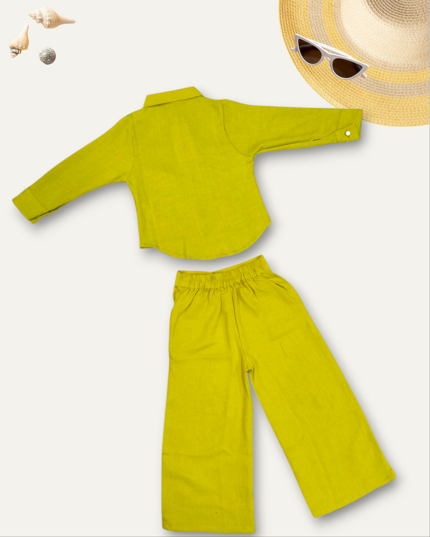GIRLS ELEGANT ASSYMETRIC EMBROIDERED CO-ORD SET (LIME GREEN) (4-12 YEARS)