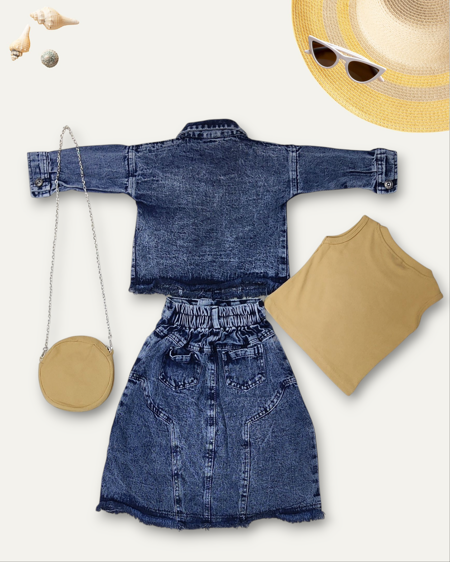 GIRLS DENIM SKIRT CO-ORD SET WITH A SLING (NAVY WASH) (1-12 YEARS)