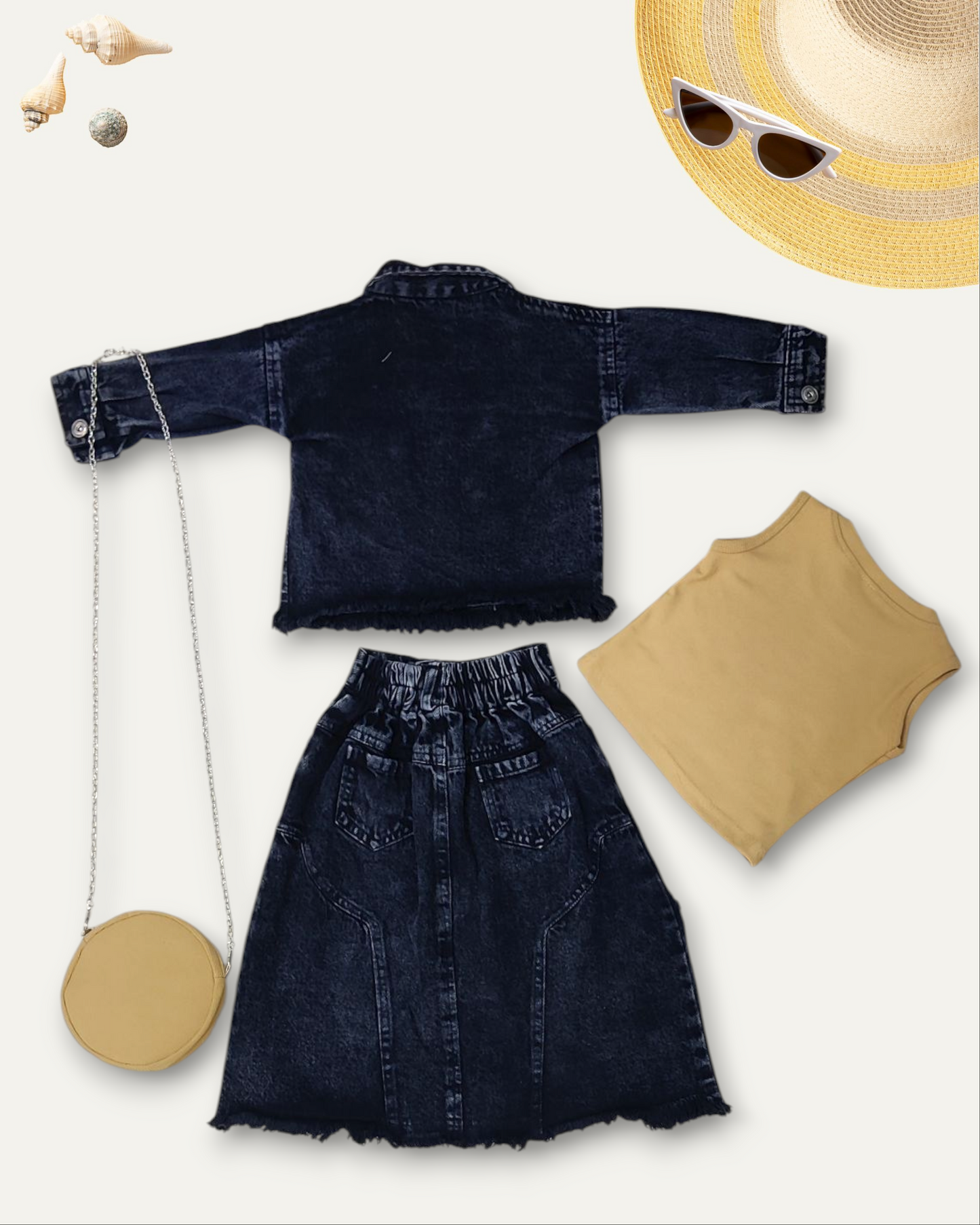 GIRLS DENIM SKIRT CO-ORD SET WITH A SLING (BLACK WASH) (1-12 YEARS)