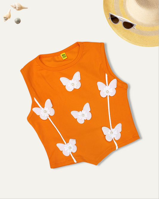 GIRLS ORANGE BUTTERFLY TOP (4-12 YEARS)