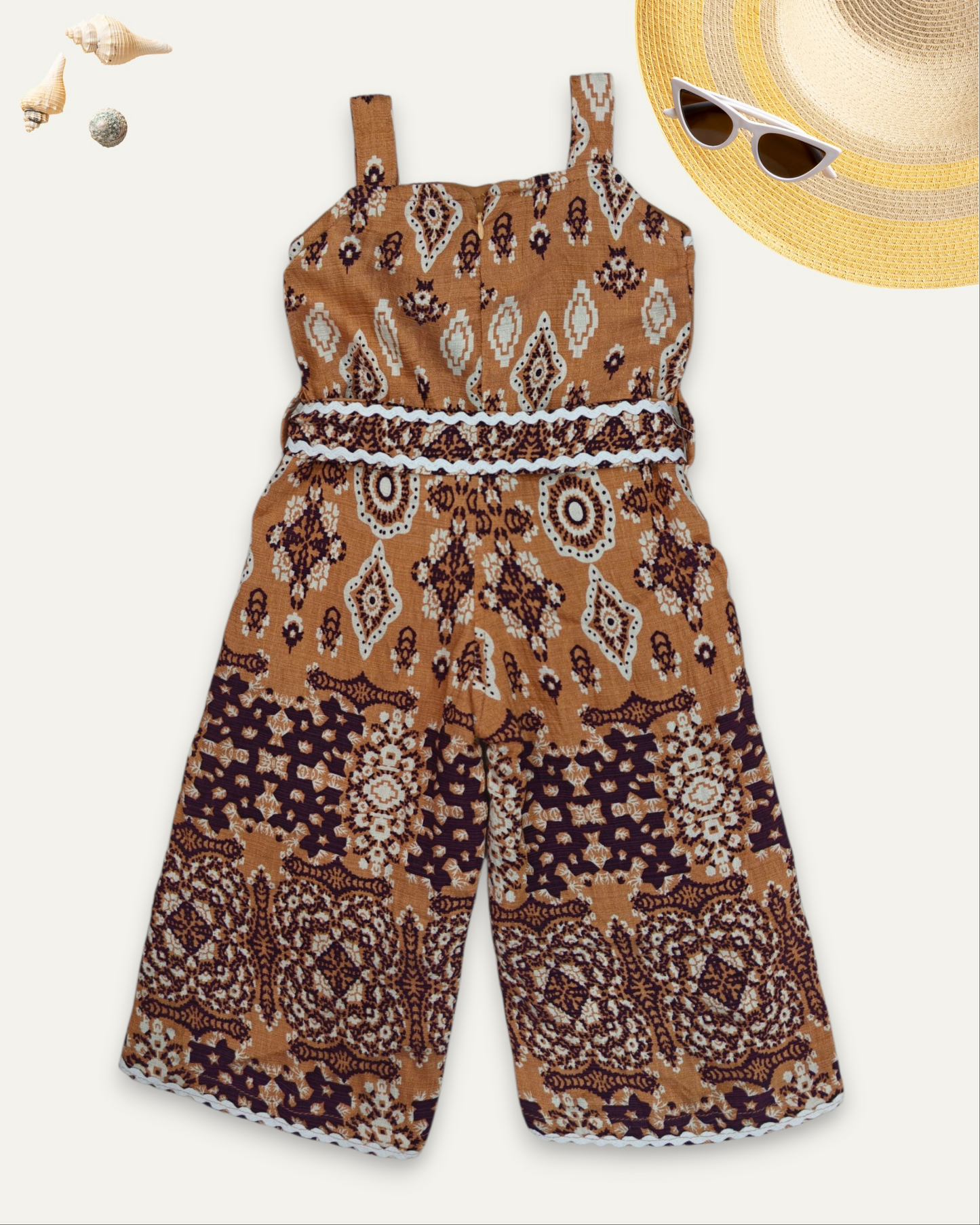 GIRLS BOHO PRINTED JUMPSUIT (1-8 YEARS) (ORANGE)