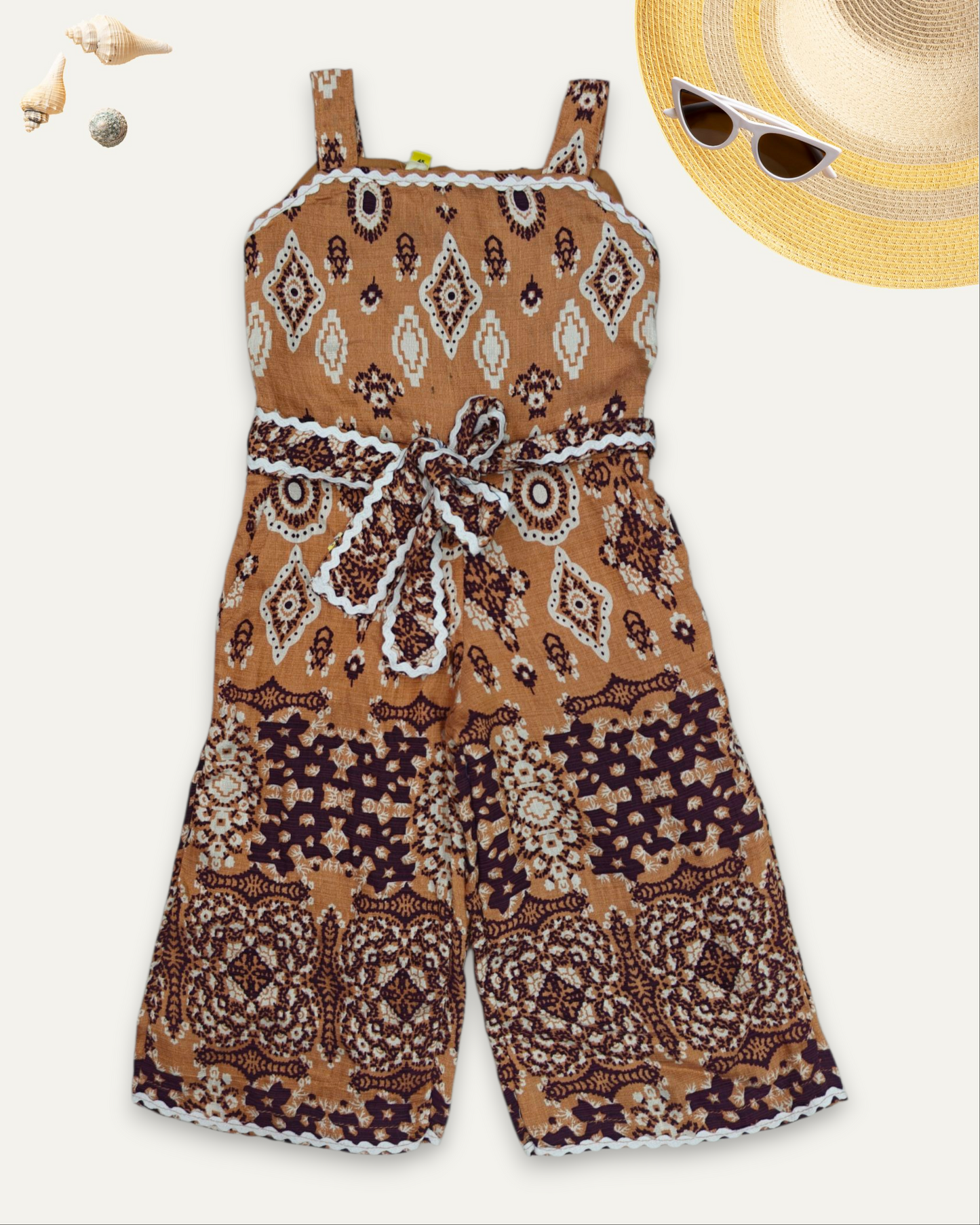 GIRLS BOHO PRINTED JUMPSUIT (1-8 YEARS) (ORANGE)
