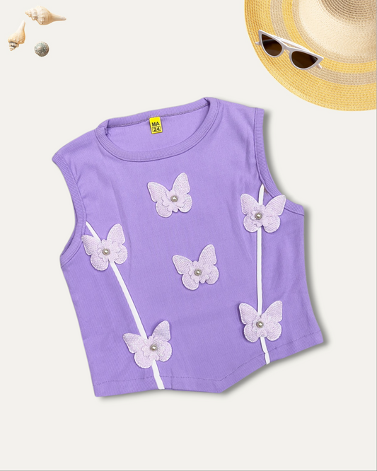 GIRLS BUTTERFLY TOP (LAVENDER) (4-12 YEARS)