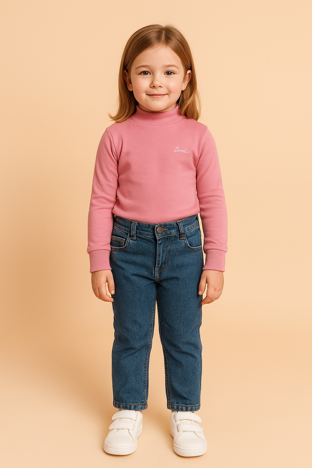 GIRLS BASIC HIGH NECK TOP (PEACH) (0-10 YEARS)