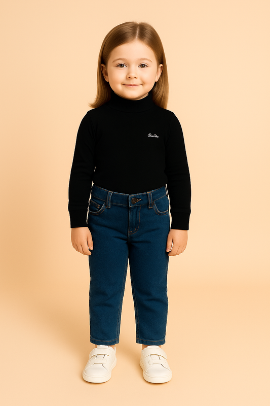 GIRLS BASIC HIGH NECK TOP (BLACK) (0-10 YEARS)