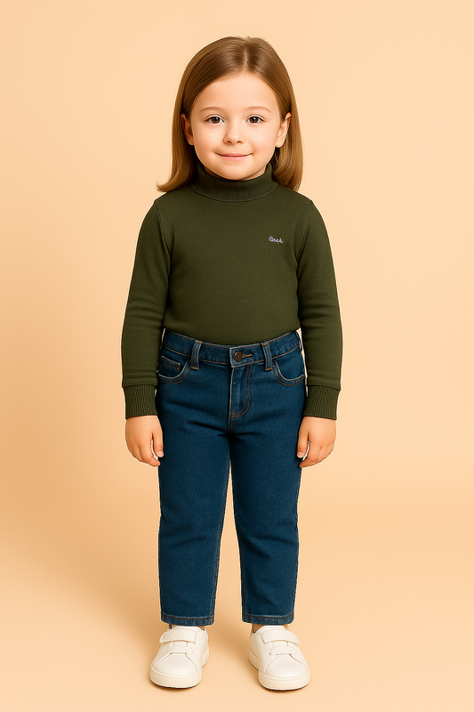 GIRLS BASIC HIGH NECK TOP (OLIVE GREEN) (0-10 YEARS)