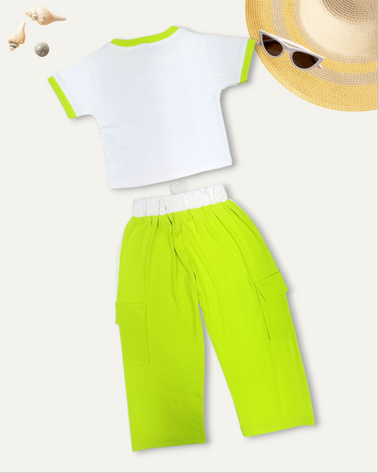 GIRLS 'LABUBU' PRINT CASUAL CO-ORD SET (NEON GREEN) (4-12 YEARS)