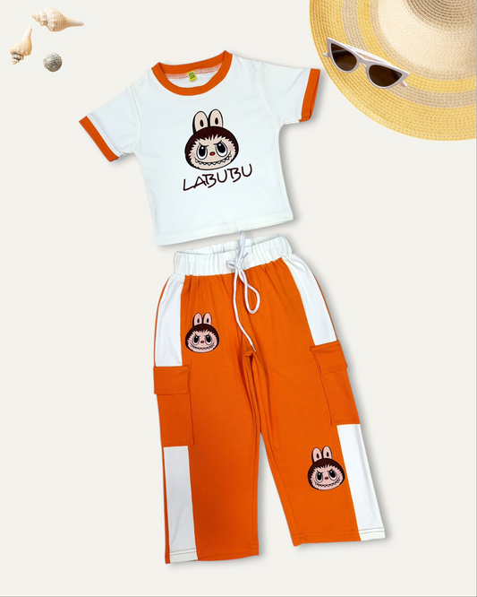 GIRLS 'LABUBU' PRINT CASUAL CO-ORD SET (ORANGE) (4-12 YEARS)