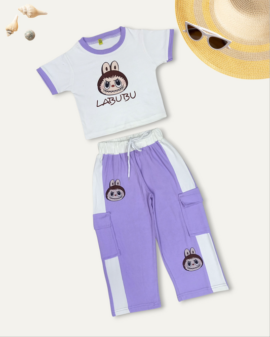GIRLS 'LABUBU' PRINT CASUAL CO-ORD SET (LAVENDER) (4-12 YEARS)