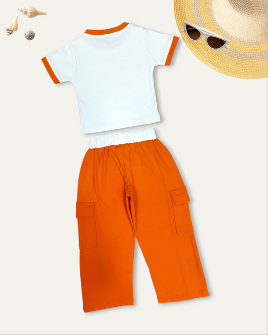 GIRLS 'LABUBU' PRINT CASUAL CO-ORD SET (ORANGE) (4-12 YEARS)