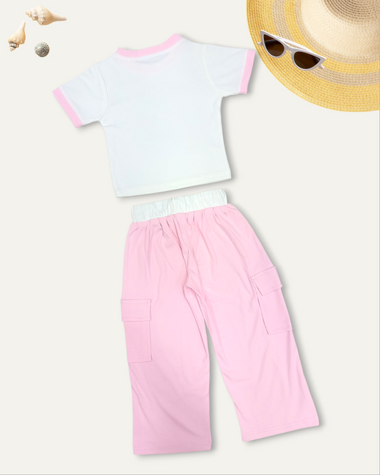 GIRLS 'LABUBU' PRINT CASUAL CO-ORD SET (BABY PINK) (4-12 YEARS)