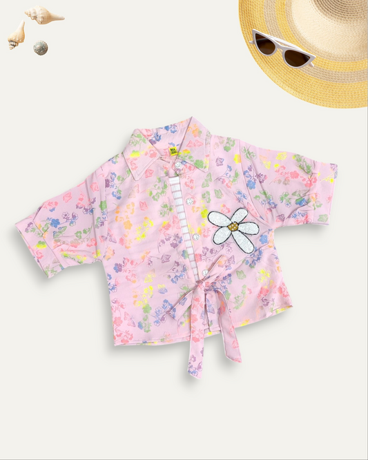 GIRLS FLORAL TIE-UP SHIRT (PINK) (4-12 YEARS)