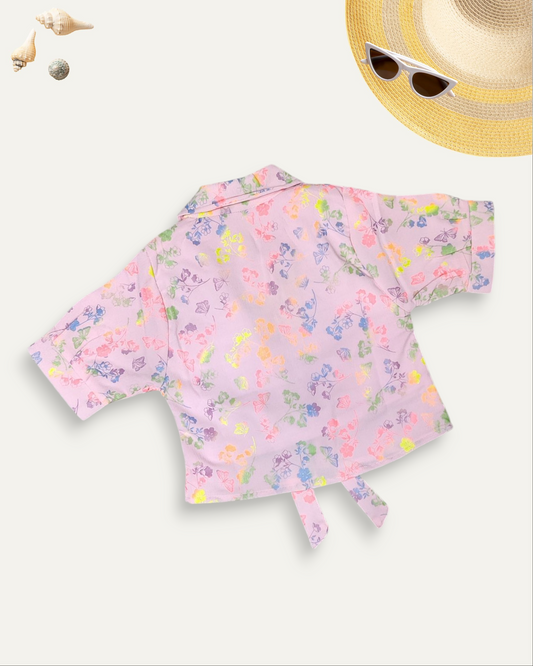 GIRLS FLORAL TIE-UP SHIRT (PINK) (4-12 YEARS)