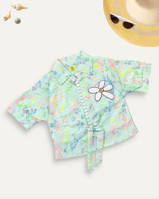 GIRLS FLORAL TIE-UP SHIRT (MINT GREEN) (4-12 YEARS)