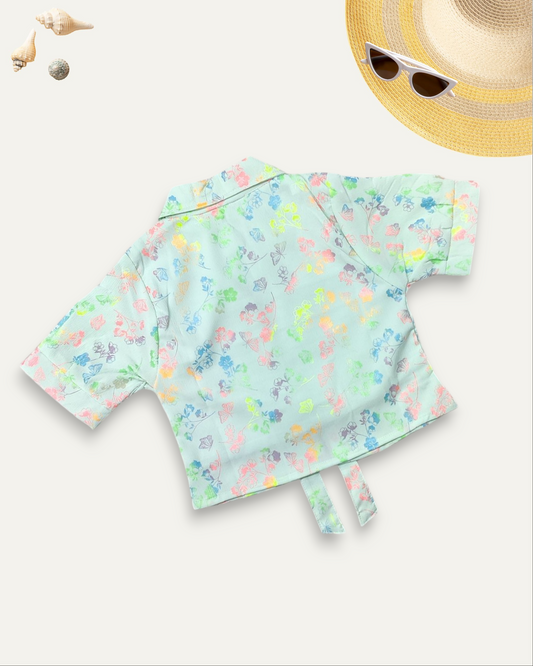 GIRLS FLORAL TIE-UP SHIRT (MINT GREEN) (4-12 YEARS)