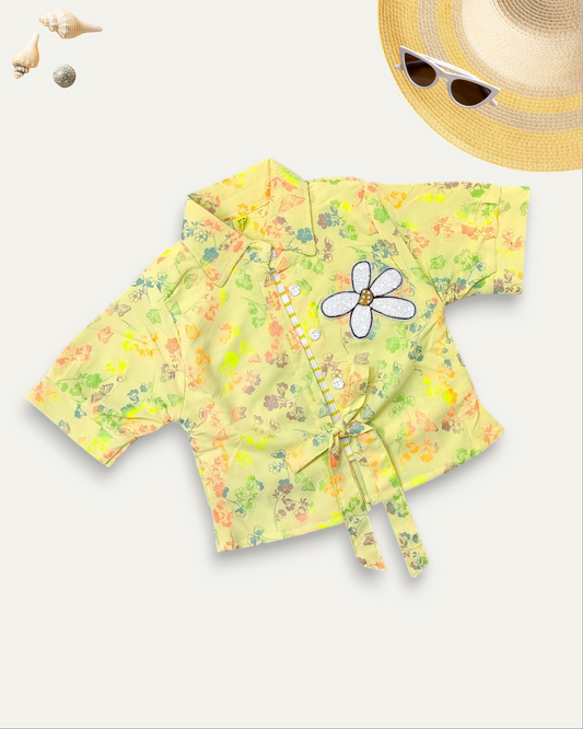 GIRLS FLORAL TIE-UP SHIRT (YELLOW) (4-12 YEARS)