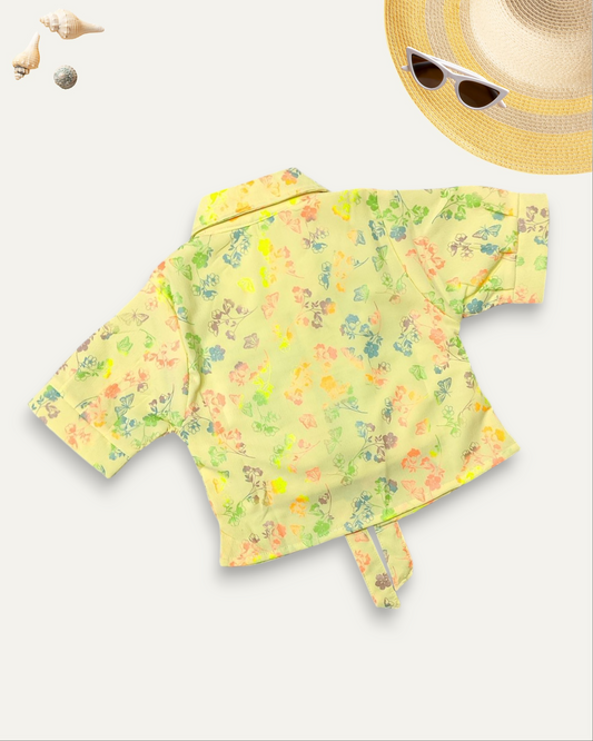 GIRLS FLORAL TIE-UP SHIRT (YELLOW) (4-12 YEARS)