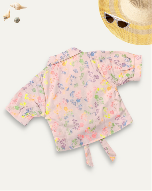 GIRLS FLORAL TIE-UP SHIRT (PEACH) (4-12 YEARS)