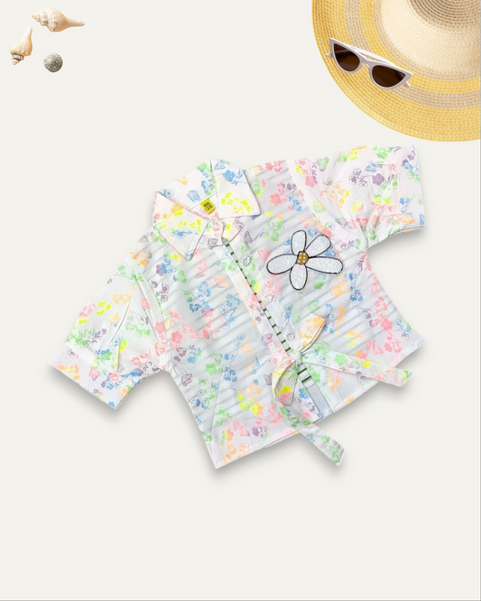 GIRLS FLORAL TIE-UP SHIRT (WHITE) (4-12 YEARS)