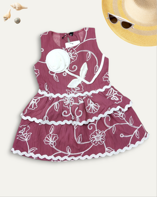 GIRLS LAYERED FLORAL DRESS (MAROON) (1-8 YEARS)