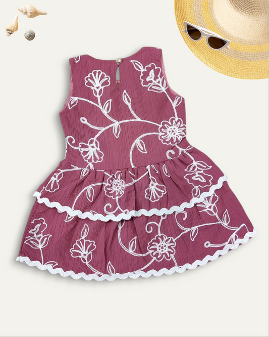 GIRLS LAYERED FLORAL DRESS (MAROON) (1-8 YEARS)