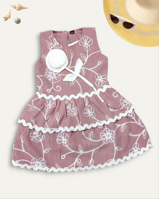 GIRLS LAYERED FLORAL DRESS (DUSTY PINK) (1-8 YEARS)