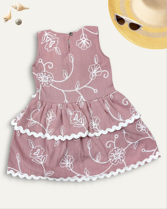 GIRLS LAYERED FLORAL DRESS (DUSTY PINK) (1-8 YEARS)