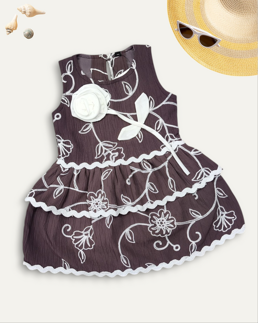 GIRLS LAYERED FLORAL DRESS (BROWN) (1-8 YEARS)